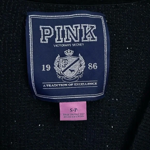 Victoria’s Secret PINK Black Cardigan Sequin Bling Button Up - Small - Picture 2 of 5